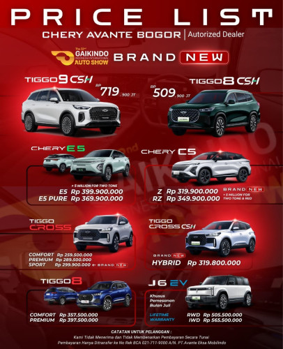 Pricelist Harga Chery bekasijaya 2025